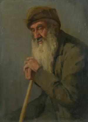 Study of a Seated Old Man by Ludovit Cordak Oil Painting