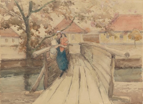 Wooden bridge  by Ludovit Cordak - Hand-Painted Oil Painting Reproduction
