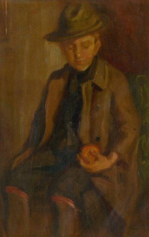 Boy with an Apple by Ludovit Pitthordt Oil Painting