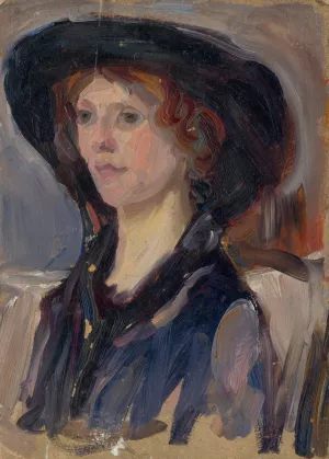 Head Study Of A Girl In A Hat by Ludovit Pitthordt Oil Painting