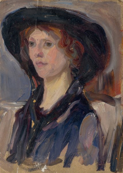 Head Study Of A Girl In A Hat  by Ludovit Pitthordt - Hand-Painted Oil Painting Reproduction