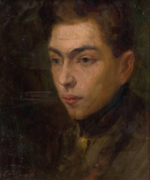 Head Study of a Young Man by Ludovit Pitthordt Oil Painting