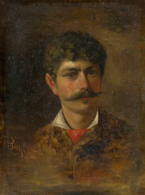 Man with Moustache by Ludovit Pitthordt Oil Painting