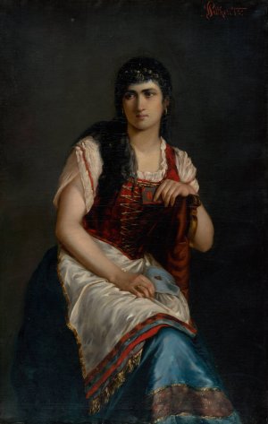 Portrait of a Seated Woman with a Mask by Ludovit Pitthordt Oil Painting