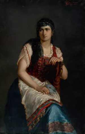 Portrait of a Seated Woman with a Mask by Ludovit Pitthordt Oil Painting