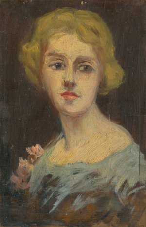 Portrait of a Woman in Sky-Blue Dress by Ludovit Pitthordt Oil Painting