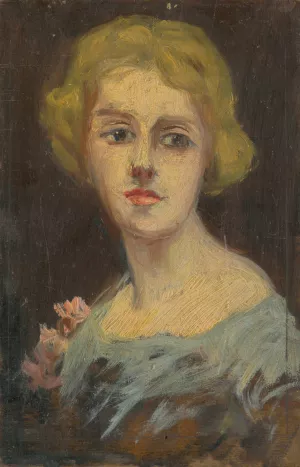 Portrait of a Woman in Sky-Blue Dress by Ludovit Pitthordt Oil Painting
