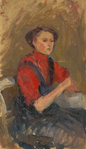 Portrait Of A Young Woman In A Red Sweater by Ludovit Pitthordt Oil Painting