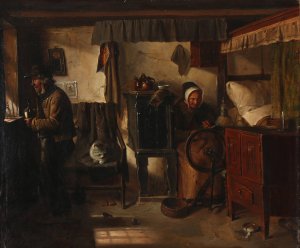 Interior fra en Bondestue by Ludvig Abelin Schou Oil Painting