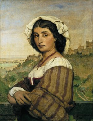 The model Stella. In the background, Ariccia by Ludvig Abelin Schou Oil Painting