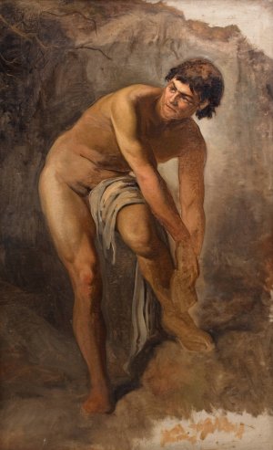 Ung italiensk mandsfigur i klippelandskab by Ludvig Abelin Schou Oil Painting