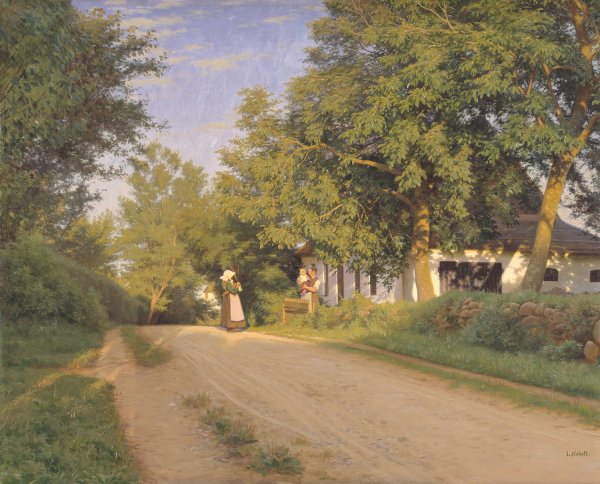 Vej gennem en landsby  by Ludvig Kabell - Hand-Painted Oil Painting Reproduction