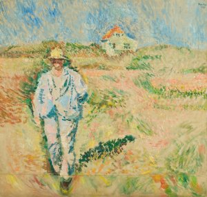 Hvitkledd mann i skagenlandskap by Ludvig Karsten Oil Painting
