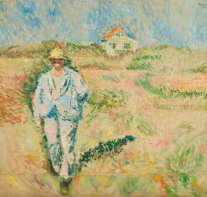 Hvitkledd mann i skagenlandskap by Ludvig Karsten Oil Painting