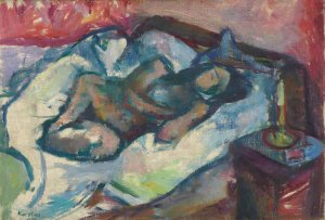 Naken pike i sengen by Ludvig Karsten Oil Painting
