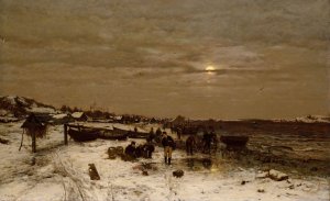 Fishing Village on the Norwegian Coast by Ludvig Munthe Oil Painting