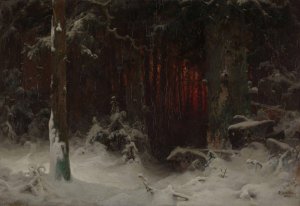 Wooded Landscape in Snow by Ludvig Munthe Oil Painting