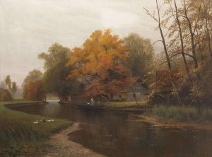 Autumn by the Water by Ludvik Bartak Oil Painting