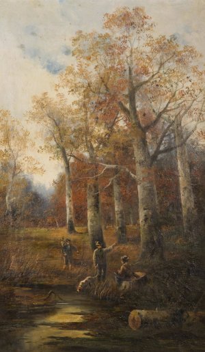 Autumn Landscape with Hunters by Ludvik Bartak Oil Painting
