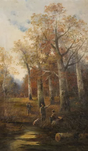 Autumn Landscape with Hunters Oil painting by Ludvik Bartak
