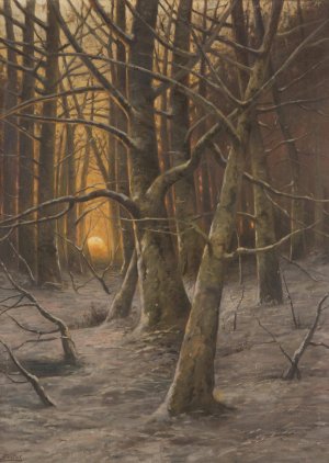 Winter Early Evening by Ludvik Bartak Oil Painting