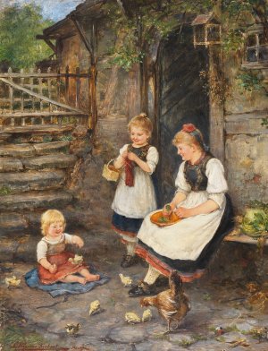 Drei Madchen in Schwalmer Tracht by Ludwig Blume-Siebert Oil Painting