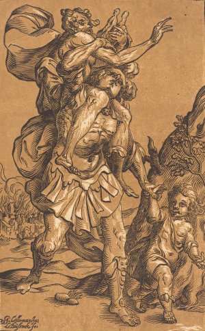 Aeneas Saving His Father from Troy by Ludwig Businck Oil Painting
