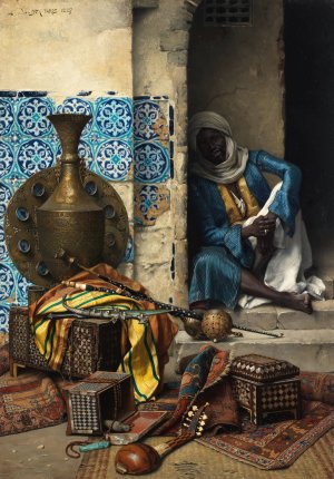 A Dealer in Artefacts by Ludwig Deutsch Oil Painting