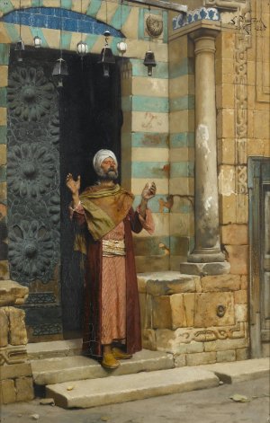 At the door of the mosque by Ludwig Deutsch Oil Painting