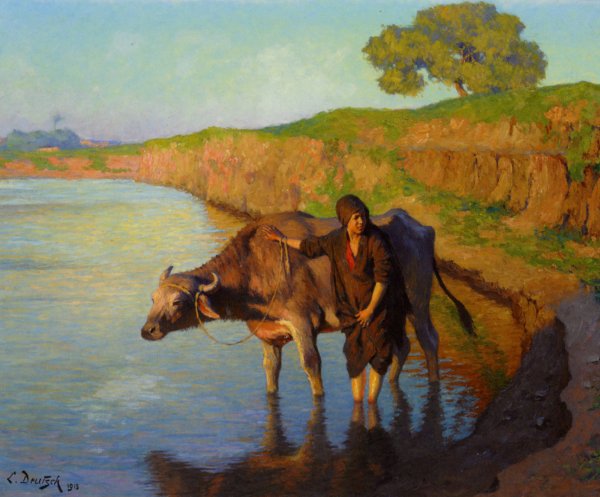 Main Product Photo of Jeune Fille Avec la Buffle Painting by Ludwig Deutsch
