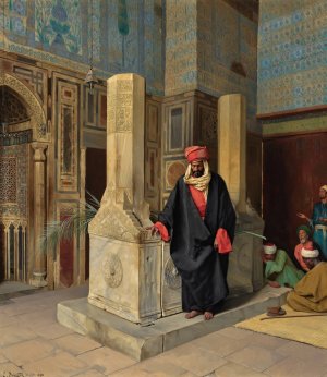 Praying In The Blue Mosque, Cairo by Ludwig Deutsch Oil Painting
