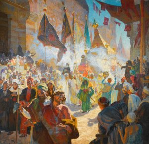 The Procession Of The Mahmal Through The Streets Of Cairo by Ludwig Deutsch Oil Painting