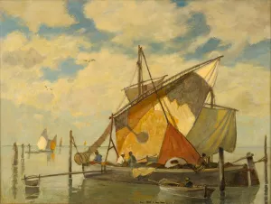 Fishing in the Venetian Lagoon by Ludwig Dill Oil Painting