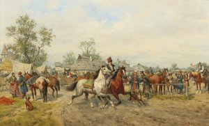 Horse Market in Poland by Ludwig Gedlek Oil Painting