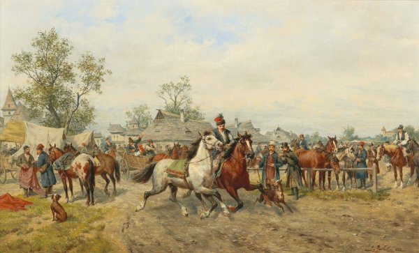 Horse Market in Poland by Ludwig Gedlek - Hand-Painted Oil Painting Reproduction