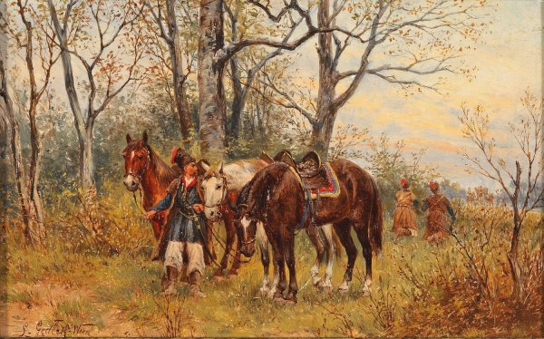 Kosakenpatrouille by Ludwig Gedlek - Hand-Painted Oil Painting Reproduction