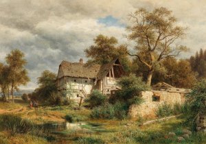 A Dilapidated Farmyard in the Laabach Valley near Kaumberg by Ludwig Halauska Oil Painting