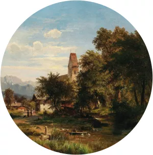 A Scene in the Lower Inn Valley by Ludwig Halauska Oil Painting