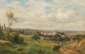 A Scene in Tulbing with Tulbing Castle by Ludwig Halauska Oil Painting