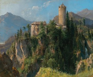 A View of Klamm Castle near Imst in the Inntal in Tyrol Oil painting by Ludwig Halauska
