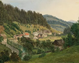A View of Waidhofen an der Ybbs by Ludwig Halauska Oil Painting