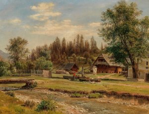 Blick auf das Dorf Tutschach bei Aflenz by Ludwig Halauska Oil Painting