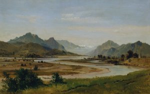 Das Inntal sudlich von Rosenheim Alpental mit Flussschlinge by Ludwig Halauska Oil Painting
