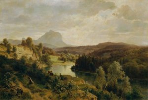 Die Traun und der Traunstein by Ludwig Halauska Oil Painting