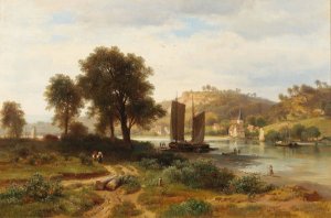 Dorf am Main, bei Wurzburg by Ludwig Halauska Oil Painting