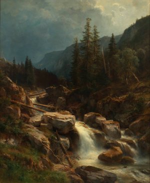 Gebirge bei aufsteigendem Gewitter by Ludwig Halauska Oil Painting