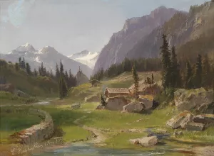 Gebirgslandschaft by Ludwig Halauska Oil Painting
