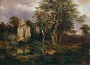 Kirchenruine by Ludwig Halauska Oil Painting