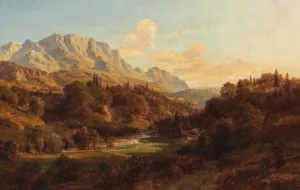 Motiv bei Niederdorf, Tirol, in the background the Wild Kaiser mountains Oil painting by Ludwig Halauska