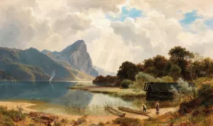 The Drachenstein on Lake Mondsee by Ludwig Halauska Oil Painting
